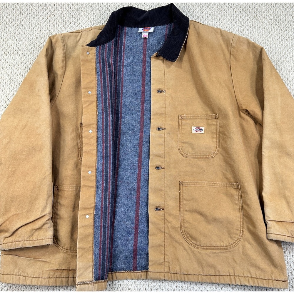 Vtg Dickies Chore Jacket Mens 3XL Brown Blanket Lined Canvas Distressed USA Made